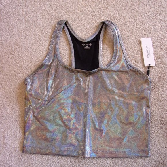 Women’s Calvin Klein Performance Cropped Tank Top Size Large Luster Silver - Picture 3 of 11